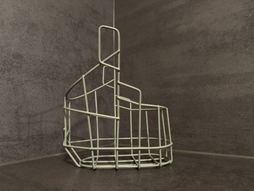 Drahtgestell in einer modernen, minimalistischen Form in einer Ecke platziert.